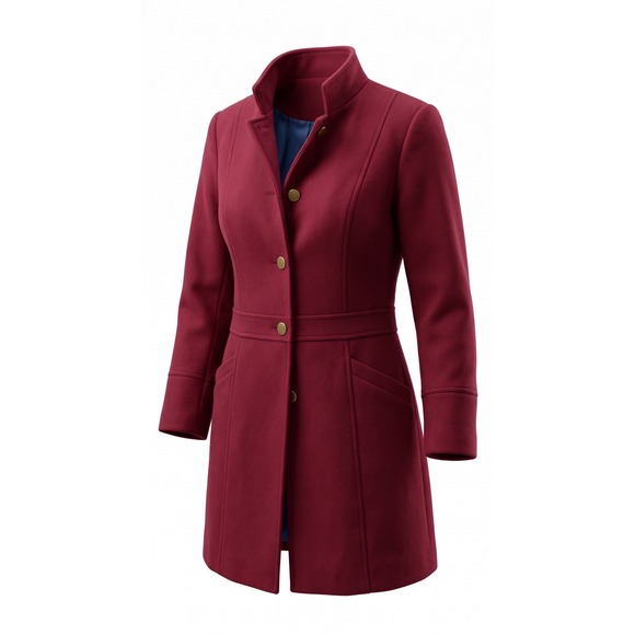 Talbots Jackets & Blazers - Talbots Womens Red Wool Blend Walker Coat Gold Crest Button Pleated Back Size 18
